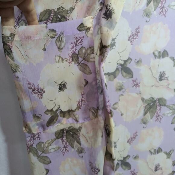 Steve Madden Purple Floral Chiffon Sheer Open Front Kimono Duster Pockets OSFM - Picture 5 of 7